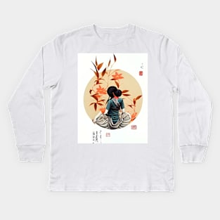 Japan gold art Kids Long Sleeve T-Shirt